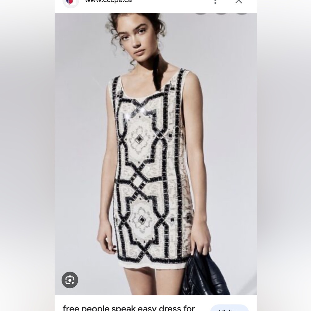 Free People Speak Easy Ivory Flapper Shift Beaded Mini Dress Size 4